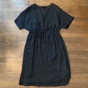 Black Shear Short Sleeve Tie Waist Dress
